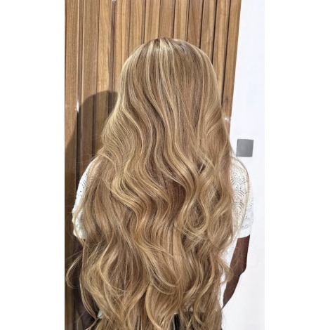 Custom MADE                                               28” 450gram Raw Wavy.                          Super double drawn.                                     13x4 Frontal  -Toned 613